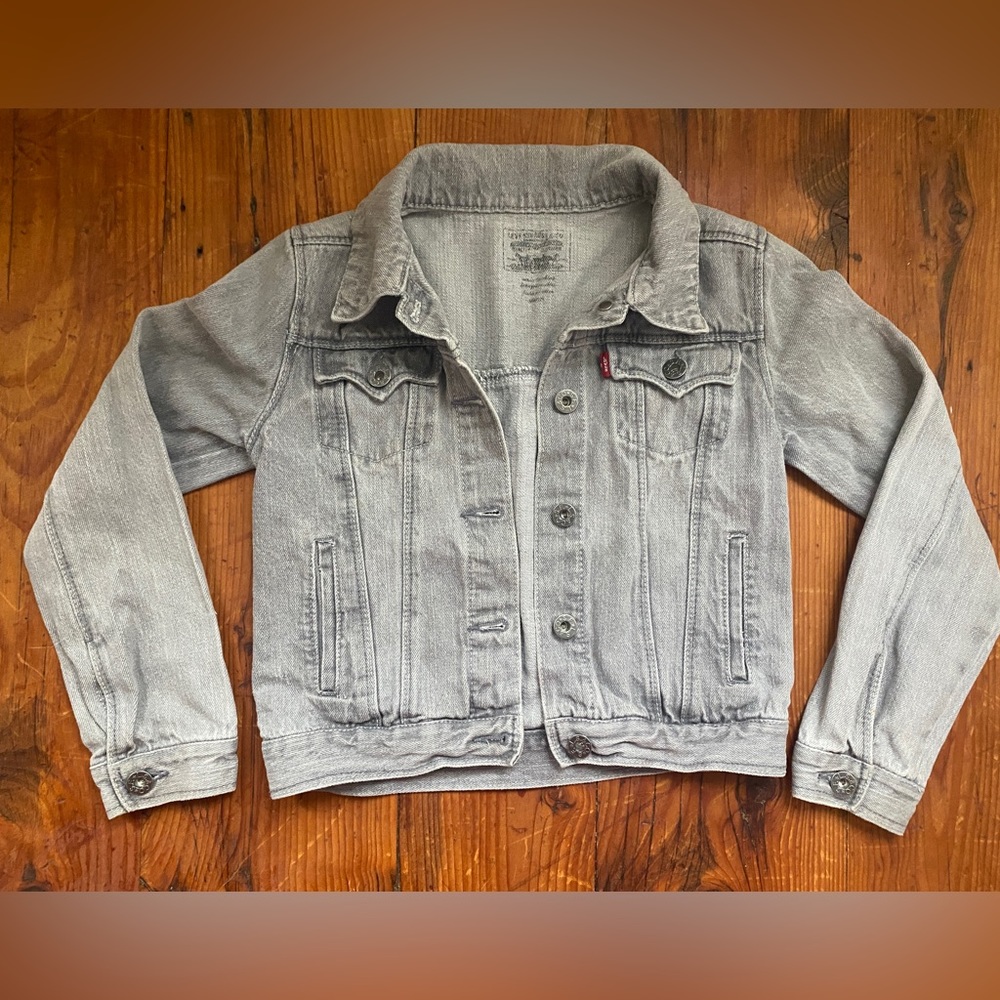 Levi Straus Denim Jean Jacket Gray Sz 8/10 Unisex Kids youth  100% Cotton